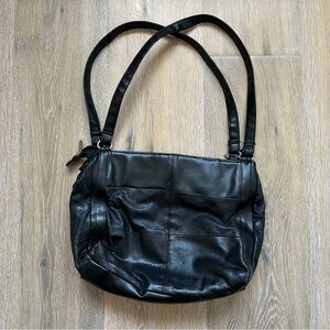 Vintage 90's Genuine Leather Black Patchwork Shoulder Bag Tote Bag